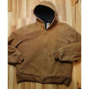 Vintage Carhartt XL Duck Canvas Distressed Faded Jacket Hooded Quilted J130 BRN
